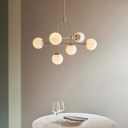 Merano Cosenza Antique Brass and Opal Glass 6 Light Ceiling Semi Flush - Size: 86 x 86 x 127cm - Brown - Wilko - thumbnail 3