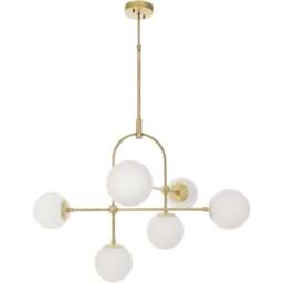 Merano Cosenza Antique Brass and Opal Glass 6 Light Ceiling Semi Flush - Size: 86 x 86 x 127cm - Brown - Wilko