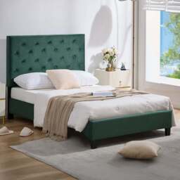 Furniture One King Size Green Upholstered Bed Frame with Adjustable Tufted Headboard - Wilko