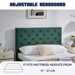 Furniture One King Size Green Upholstered Bed Frame with Adjustable Tufted Headboard - Wilko - thumbnail 5