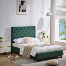 Furniture One King Size Green Upholstered Bed Frame with Adjustable Tufted Headboard - Wilko - thumbnail 4
