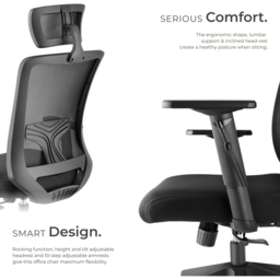 Tectake Phoebe Black Adjustable Office Chair - Size: 130 x 71 x 67cm - Wilko - thumbnail 4
