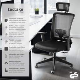 Tectake Phoebe Black Adjustable Office Chair - Size: 130 x 71 x 67cm - Wilko - thumbnail 7