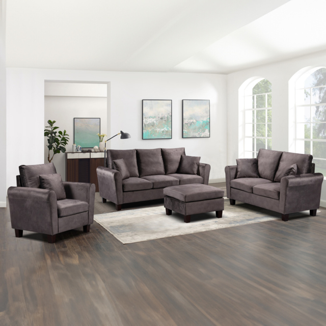 Brooklyn 6 Seater Mottled Mink Brushed Velvet Sofa Set - Brown - Wilko - image 1