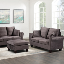 Brooklyn 6 Seater Mottled Mink Brushed Velvet Sofa Set - Brown - Wilko - thumbnail 4