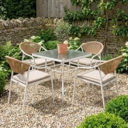 Lillian 4 Seater Dining Set - Natural and White - Outdoor Essentials - Wilko