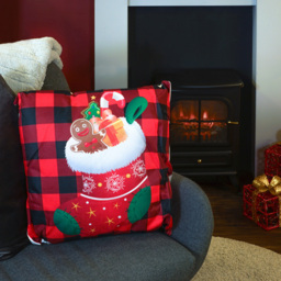 Xmas Haus Festive Black and Red Plaid Stocking Christmas Cushion 45 x 45cm - Size: 450 x 450 x 150cm - Wilko - thumbnail 3