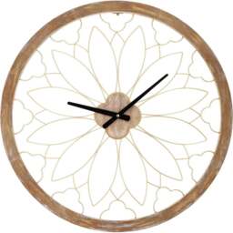 Charles Bentley Ullswater Vintage Wood Effect Round Skeleton Indoor and Outdoor Wall Clock 60cm - Size: 60 x 4.5 x 60cm - Natural Wood - Wilko