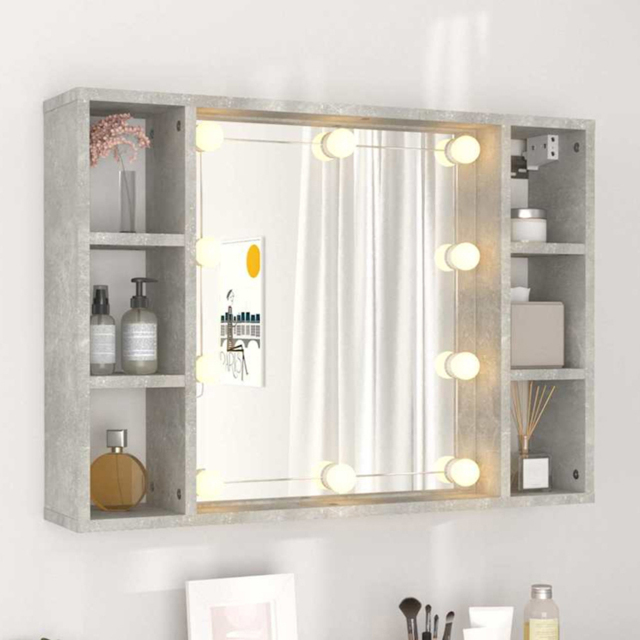vidaXL 6 Open Shelf Concrete Grey LED Mirror Cabinet - Size: 55 x 76 x 15cm - Wilko - image 1