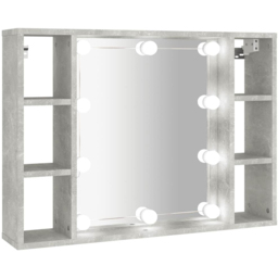 vidaXL 6 Open Shelf Concrete Grey LED Mirror Cabinet - Size: 55 x 76 x 15cm - Wilko - thumbnail 3