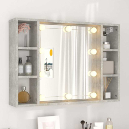 vidaXL 6 Open Shelf Concrete Grey LED Mirror Cabinet - Size: 55 x 76 x 15cm - Wilko