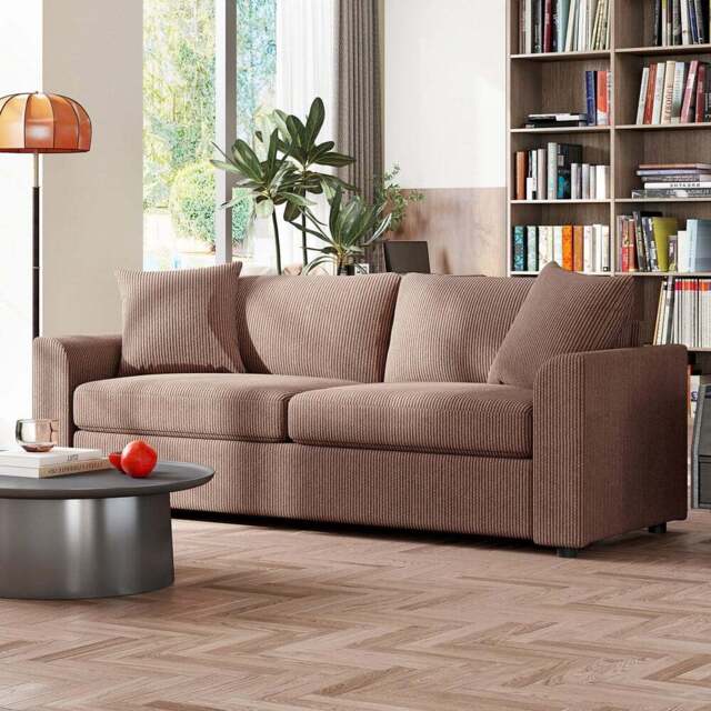 HOMCOM 3 Seater Coffee Upholstered Jumbo Cord Sofa - Brown - Wilko - image 1