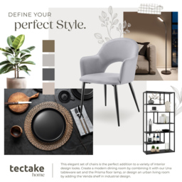 tectake Sasha Set of 4 Light Grey Dining Chair - Wilko - thumbnail 5