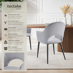 tectake Sasha Set of 4 Light Grey Dining Chair - Wilko - thumbnail 6