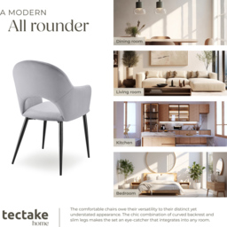 tectake Sasha Set of 4 Light Grey Dining Chair - Wilko - thumbnail 7