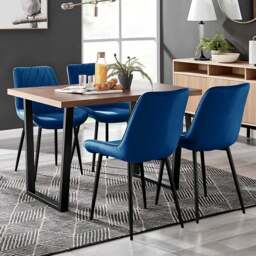 Furniturebox Solo Cesano 4 Seater Dining Set Brown Navy and Black - Blue - Wilko - thumbnail 1