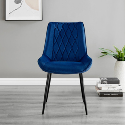 Furniturebox Solo Cesano 4 Seater Dining Set Brown Navy and Black - Blue - Wilko - thumbnail 4