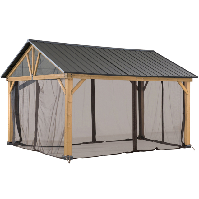 Sunjoy 3.5 x 4m Khaki Accessory Netting for Cedar Wood Gazebo (Gazebo Not Include) - Size: 3.3 x 3.9m - Grey - Wilko - image 1