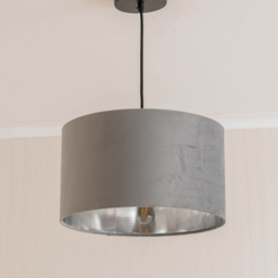 ValueLights Reni Grey Velvet and Chrome Inner Medium Pendant Shade - Size: 20 x 35 x 35cm - Wilko - thumbnail 3