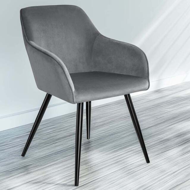 tectake Marilyn Set of 4 Grey and Black Velvet Padded Dining Chairs - Wilko - image 1