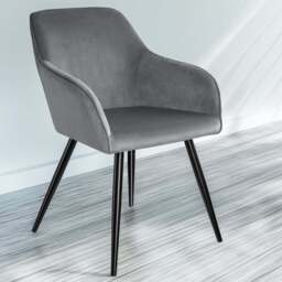 tectake Marilyn Set of 4 Grey and Black Velvet Padded Dining Chairs - Wilko