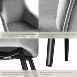 tectake Marilyn Set of 4 Grey and Black Velvet Padded Dining Chairs - Wilko - thumbnail 4