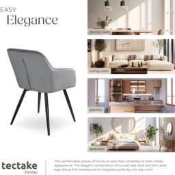 tectake Marilyn Set of 4 Grey and Black Velvet Padded Dining Chairs - Wilko - thumbnail 7