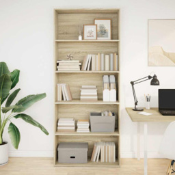 vidaXL 5 Shelf Sonoma Oak Bookcase - Size: 189 x 30 x 80cm - Brown - Wilko - thumbnail 1