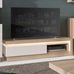 Furniture To Go Lyon Single Drawer Riviera Oak and White High Gloss TV Cabinet - Size: 42 x 130 x 41.7cm - Multi - Wilko
