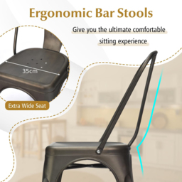 Costway Metal High Back Bar Stool Set of 4 - Black - Wilko - thumbnail 6