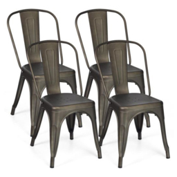 Costway Metal High Back Bar Stool Set of 4 - Black - Wilko - thumbnail 3