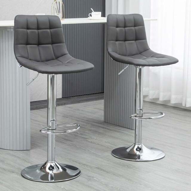 Portland Grey Quilted Height Adjustable Swivel Bar Stool Set of 2 - Wilko - image 1