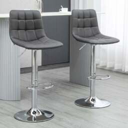Portland Grey Quilted Height Adjustable Swivel Bar Stool Set of 2 - Wilko