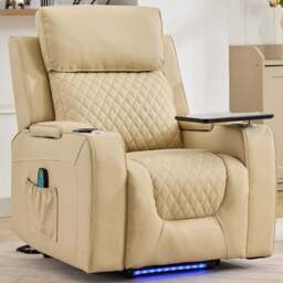 Artemis Home Byron Cream Leather Massage and Heat Electric Riser Recliner Chair - Size: Single - Wilko