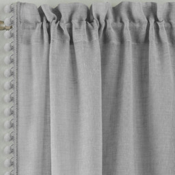 Tyrone Textiles Tahiti Grey Linen Look Pom Pom Trim Rod Pocket Voile Panel Curtains 140 x 122cm - Size: W 140 x D 122cm - Wilko - thumbnail 3