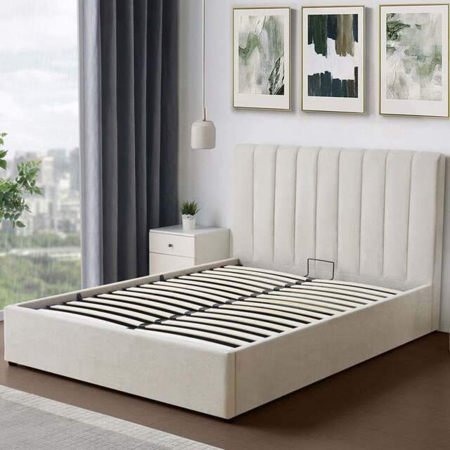 Brooklyn Evelynne Double Beige Linen Ottoman Bed - Yellow - Wilko - image 1
