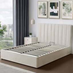 Brooklyn Evelynne Double Beige Linen Ottoman Bed - Yellow - Wilko