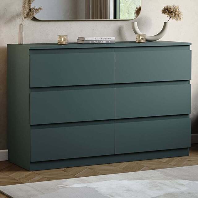 VIDA DESIGNS Denver Jasper Green 6 Drawer Bedside Table - Wilko - image 1