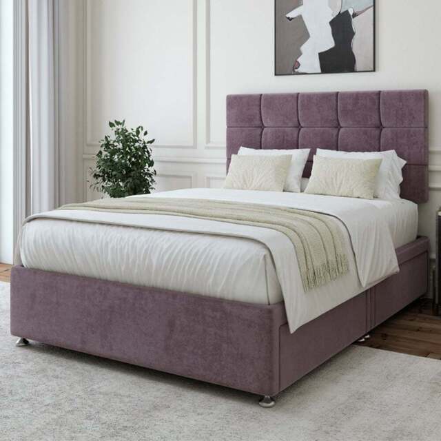 Bedmaster King Size Mauve Naples Velvet 4 Drawer Divan Base with Pearl Headboard - Brown - Wilko - image 1