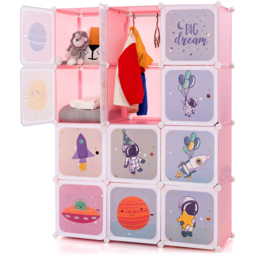 Costway 12 Cube Pink Portable Kids Wardrobe with Hanging Section - Size: 110 x 35 x 144cm - Wilko - thumbnail 3