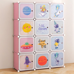 Costway 12 Cube Pink Portable Kids Wardrobe with Hanging Section - Size: 110 x 35 x 144cm - Wilko - thumbnail 1