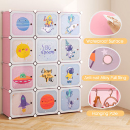 Costway 12 Cube Pink Portable Kids Wardrobe with Hanging Section - Size: 110 x 35 x 144cm - Wilko - thumbnail 6