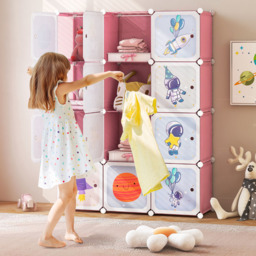 Costway 12 Cube Pink Portable Kids Wardrobe with Hanging Section - Size: 110 x 35 x 144cm - Wilko - thumbnail 4