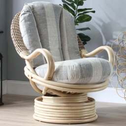 Desser Furniture Dijon Natural Rattan Athena Stripe Swivel Rocking Chair - Size: Single - Cream - Wilko