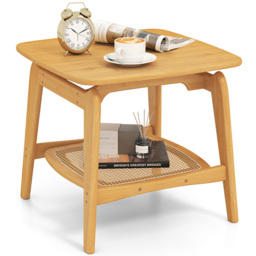 Costway Single Shelf Bamboo and Faux Rattan Natural Side Table - Size: 55 x 55 x 50cm - n/a - Wilko - thumbnail 4