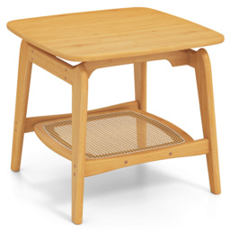 Costway Single Shelf Bamboo and Faux Rattan Natural Side Table - Size: 55 x 55 x 50cm - n/a - Wilko - thumbnail 3