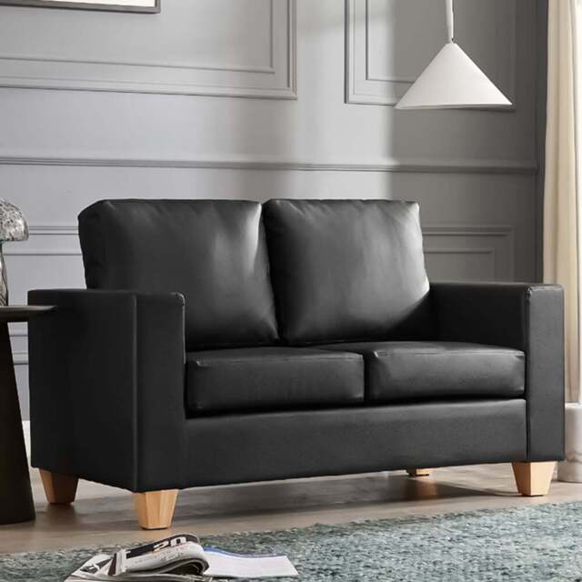 Home Detail Enderby 2 Seater Black Faux Leather Sofa in a Box - Wilko - image 1