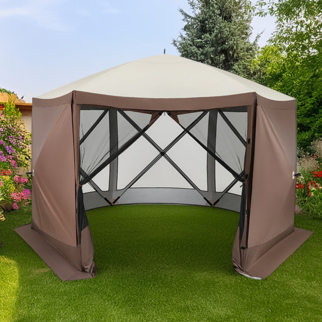 Costway 6 Sided Coffee Pop-up Gazebo Tent - Size: 350 x 350 x 236cm - Brown - Wilko - image 1