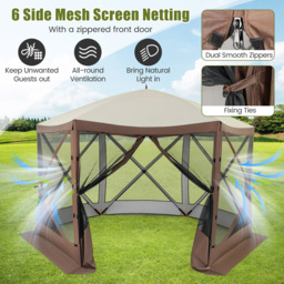 Costway 6 Sided Coffee Pop-up Gazebo Tent - Size: 350 x 350 x 236cm - Brown - Wilko - thumbnail 6