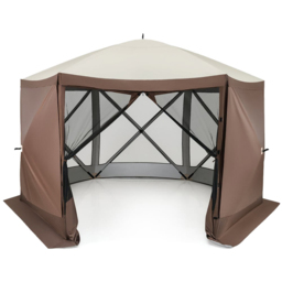 Costway 6 Sided Coffee Pop-up Gazebo Tent - Size: 350 x 350 x 236cm - Brown - Wilko - thumbnail 3